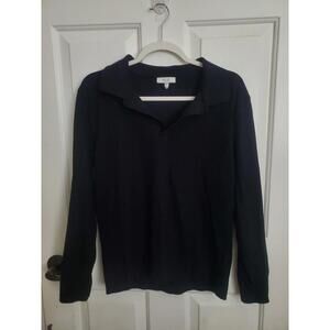 Reiss Polo Shirt Mens Long Sleeve Size Medium Egyption Cotton Black Ribbed